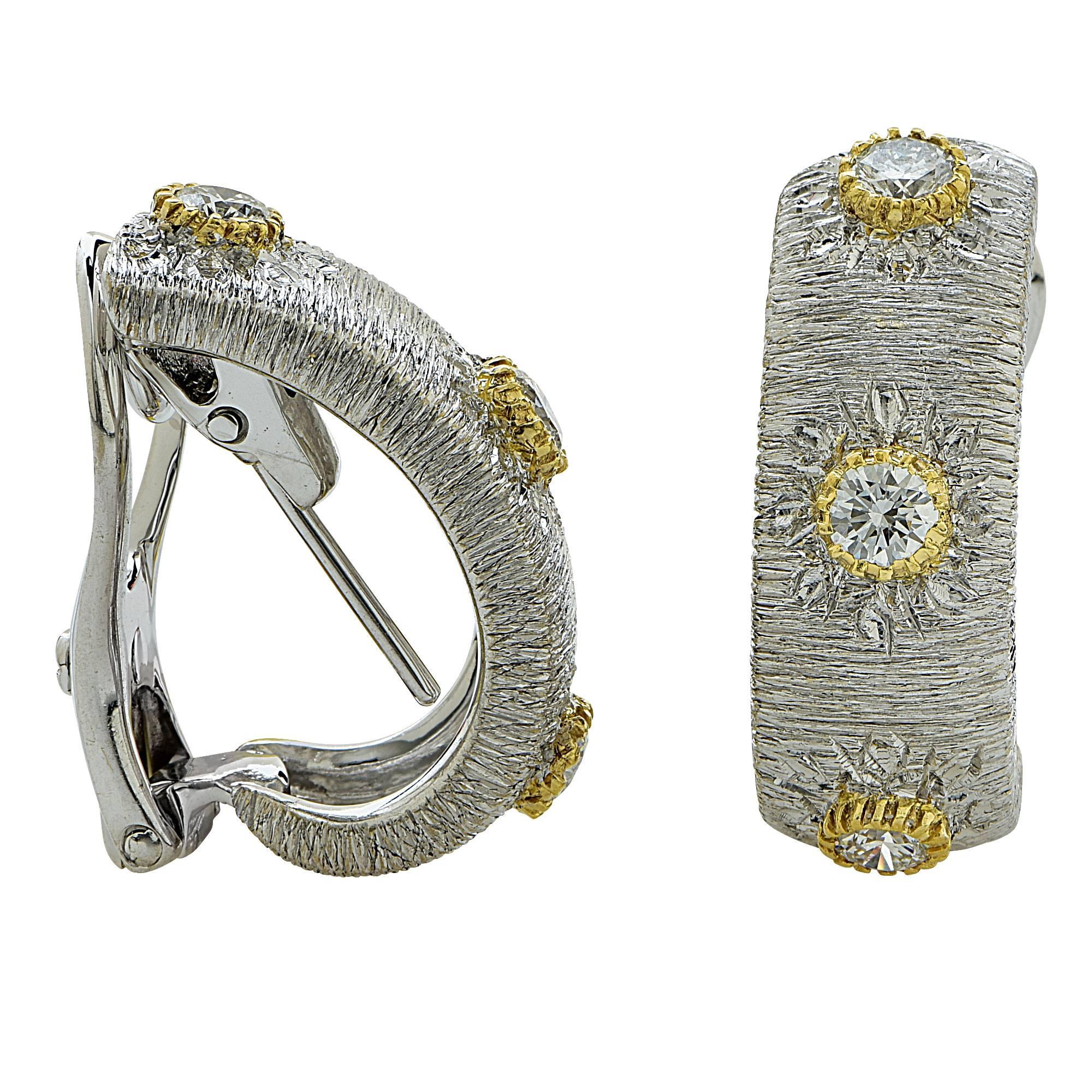 .60 Carat Diamond Gold Hoop Earrings In Excellent Condition In Miami, FL