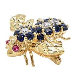 Sapphire Ruby Diamond Gold Bee Brooch