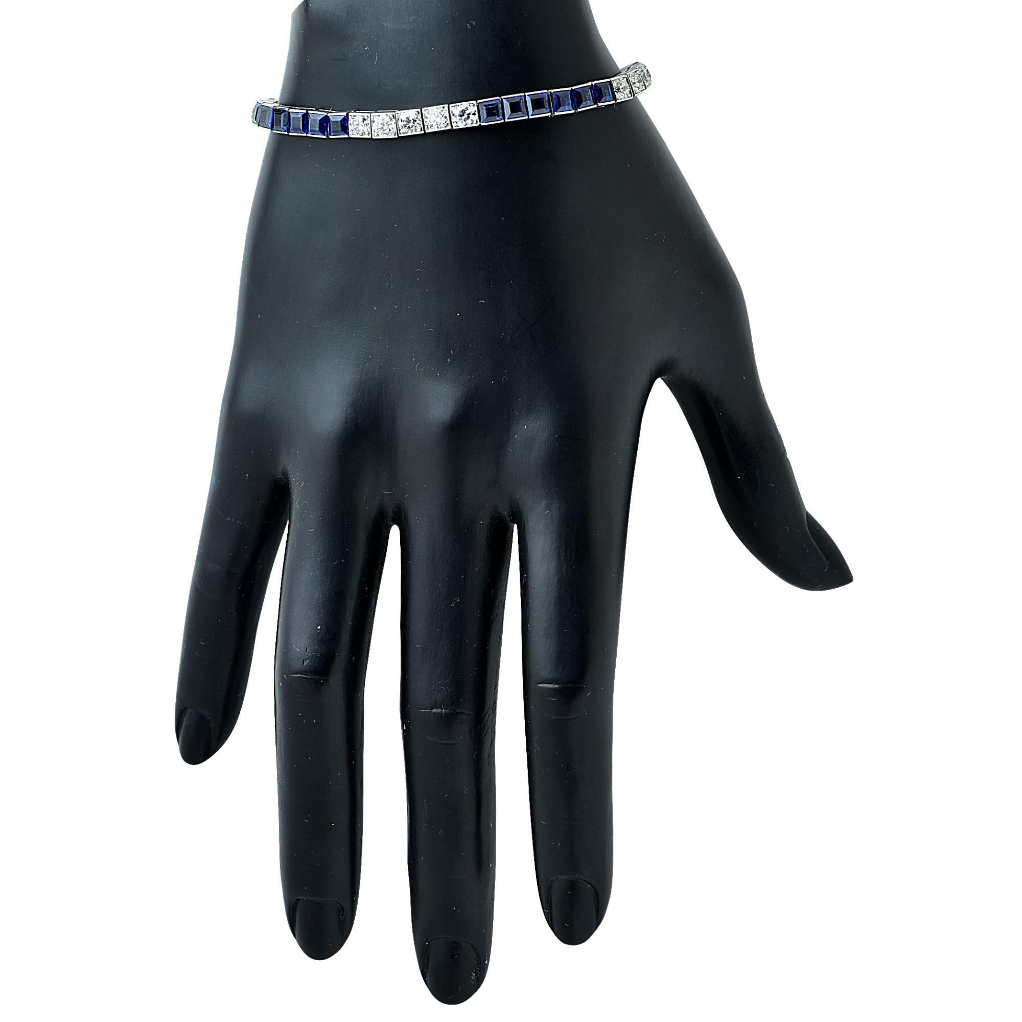 Tiffany & Co. Art Deco Saphir Diamant Platin Linie Armband (Art déco)