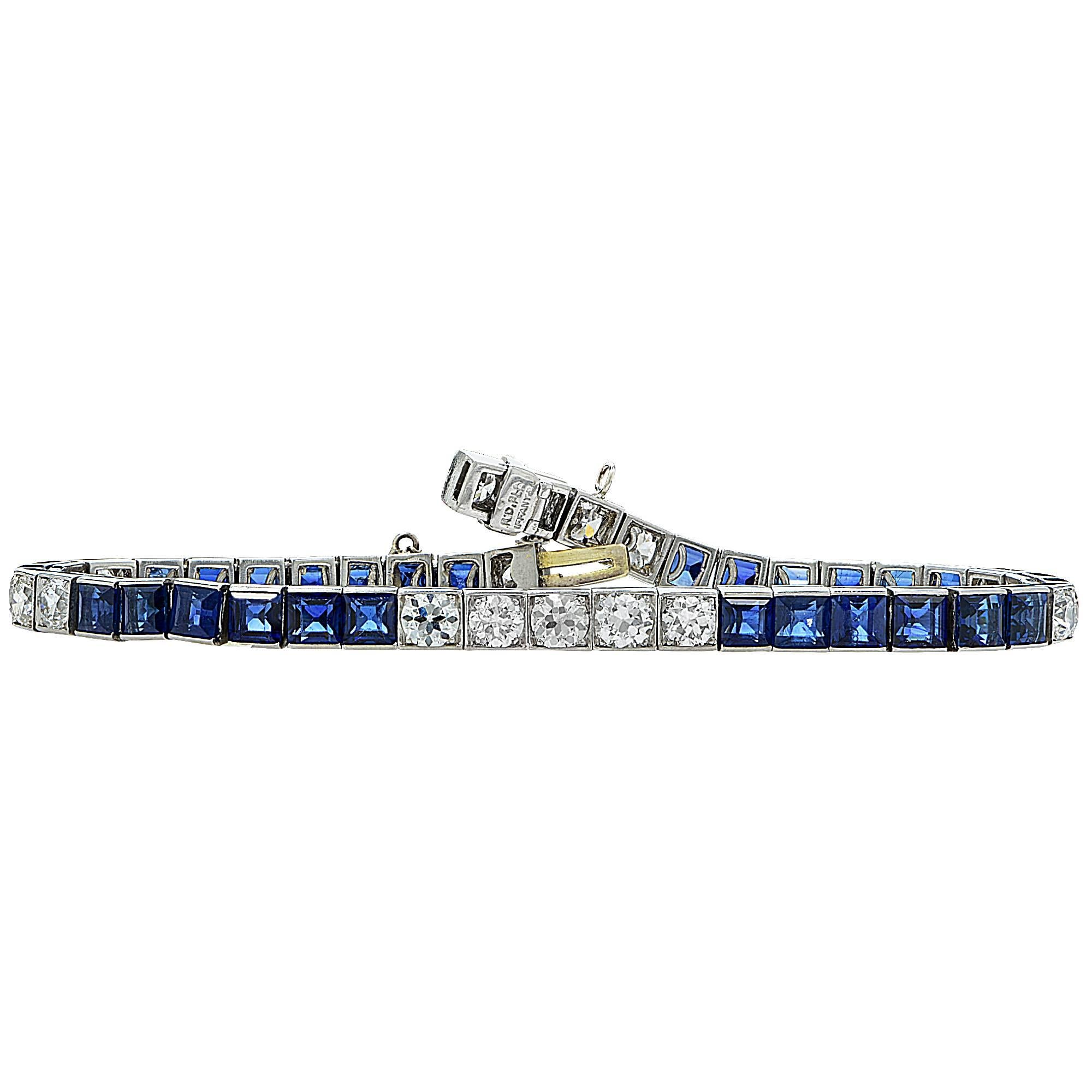 Tiffany & Co. Art Deco Saphir Diamant Platin Linie Armband im Zustand „Hervorragend“ in Miami, FL