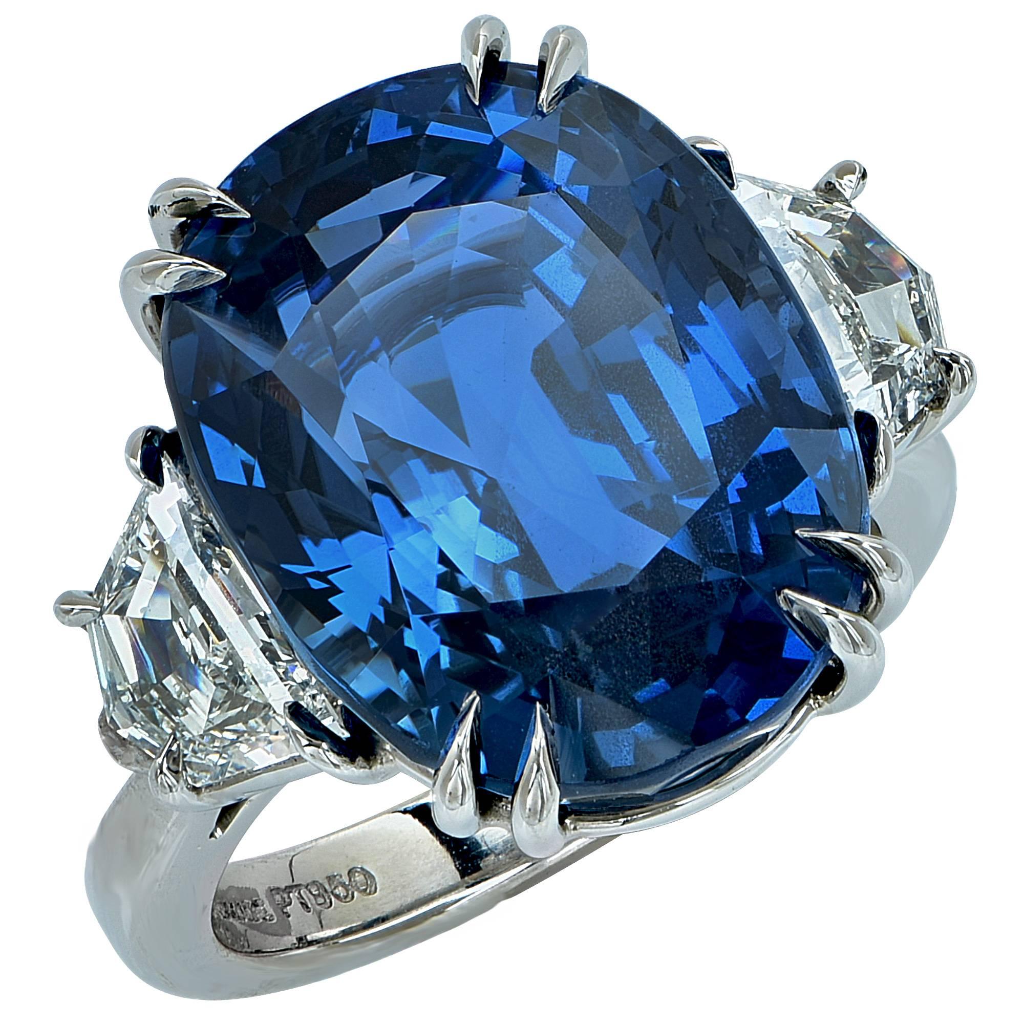 Important 20.42 Carat AGL Graded Unheated Burma Sapphire Diamond Ring