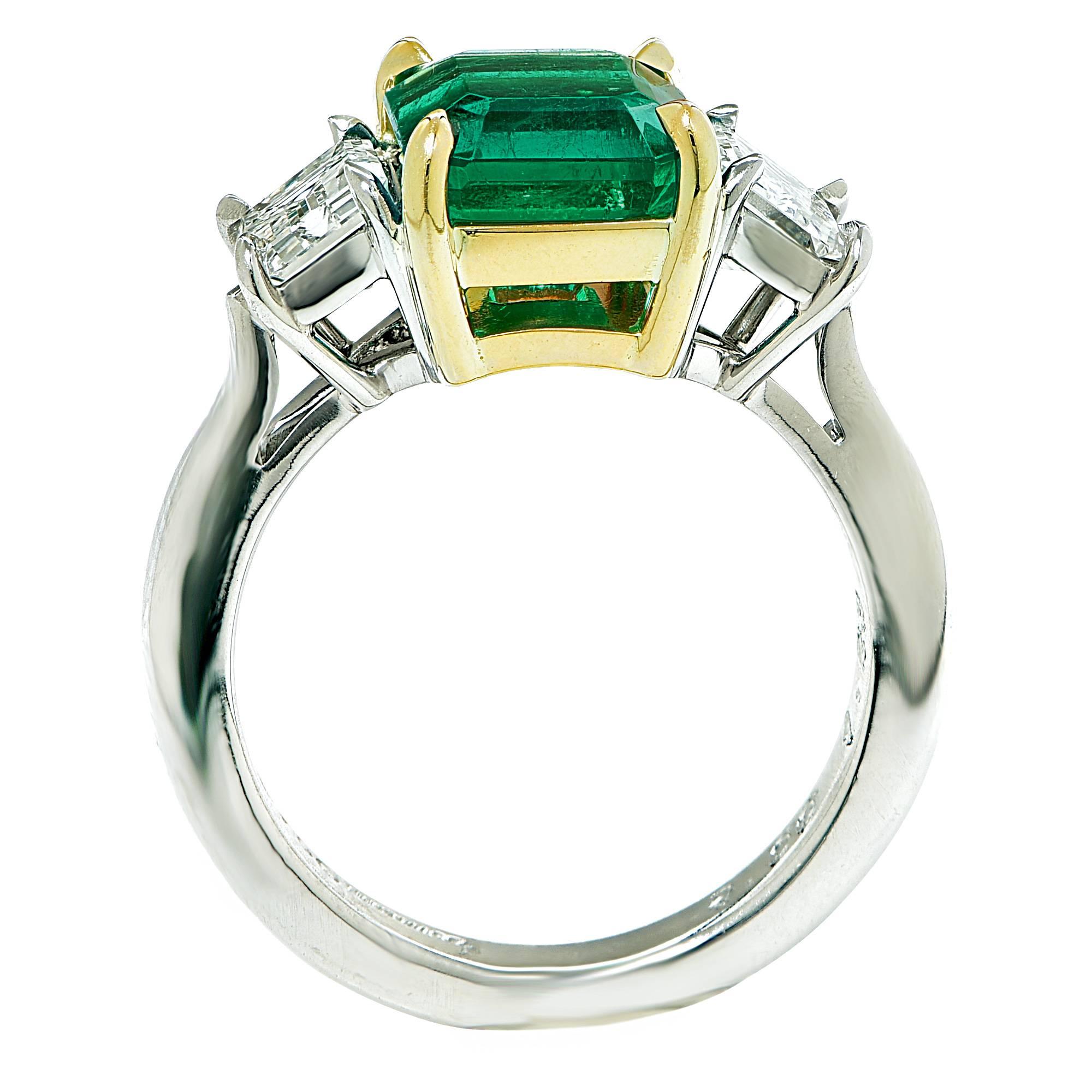 Women's Beautiful Colombian Emerald and Diamond Three Stone Ring 