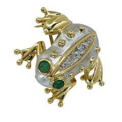 Emerald and Diamond Frog Brooch