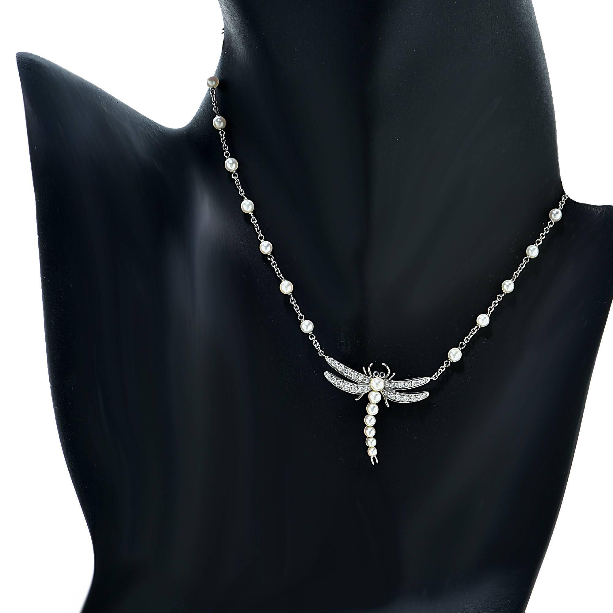 Tiffany & Co. Akoya Pearl and Diamond Necklace In Excellent Condition In Miami, FL
