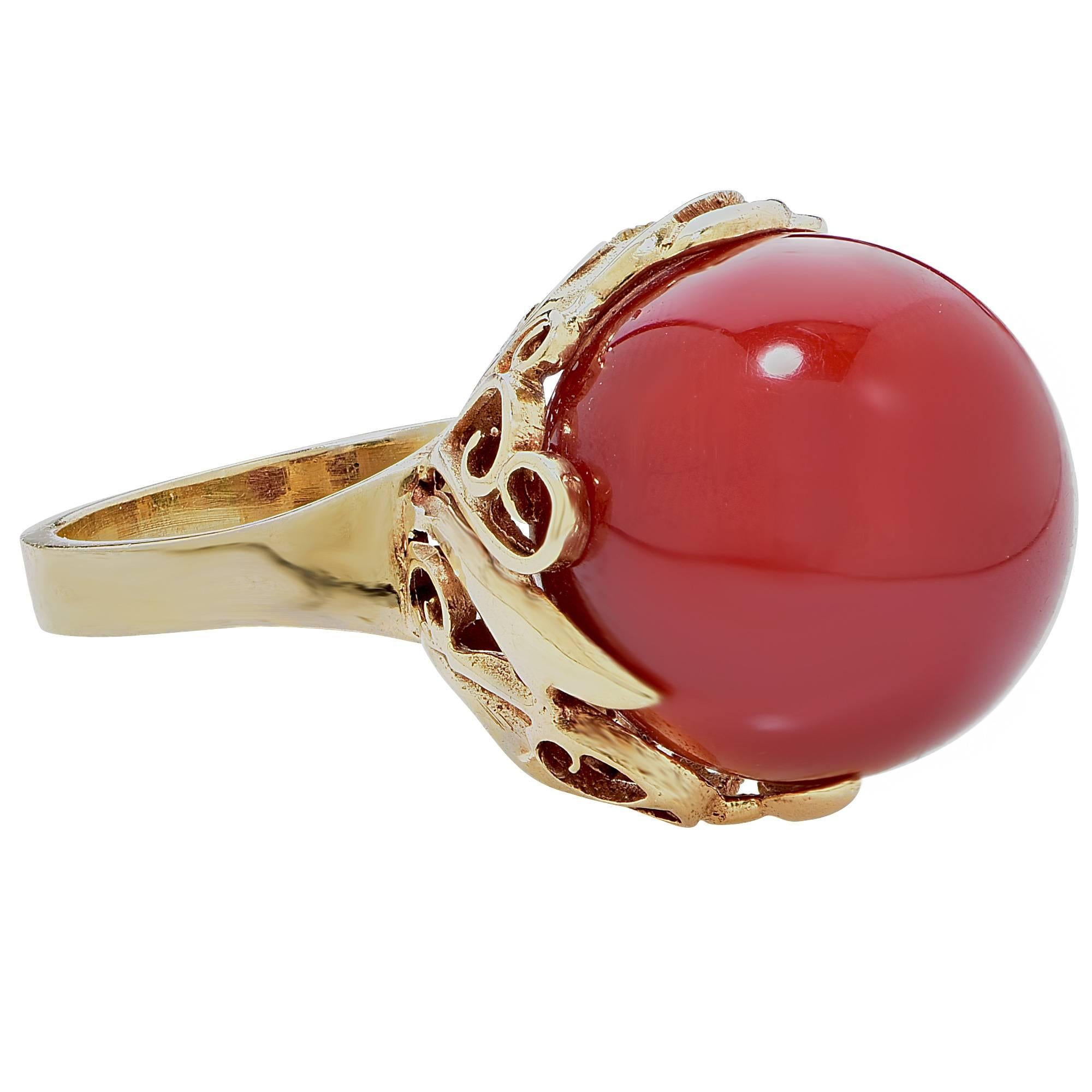 Ox Blood Coral Ring In Excellent Condition In Miami, FL