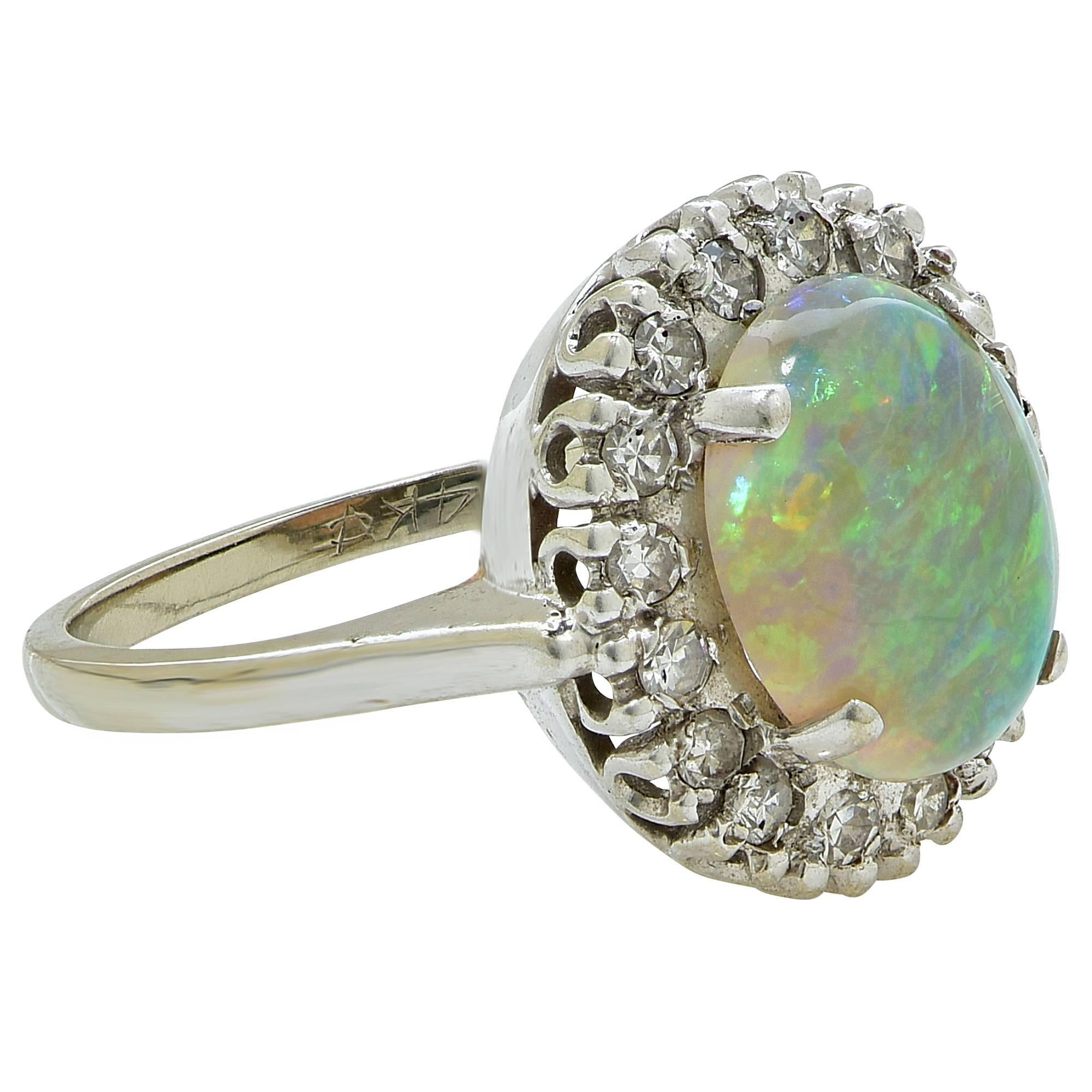 Opal and Diamond Ring In Excellent Condition In Miami, FL
