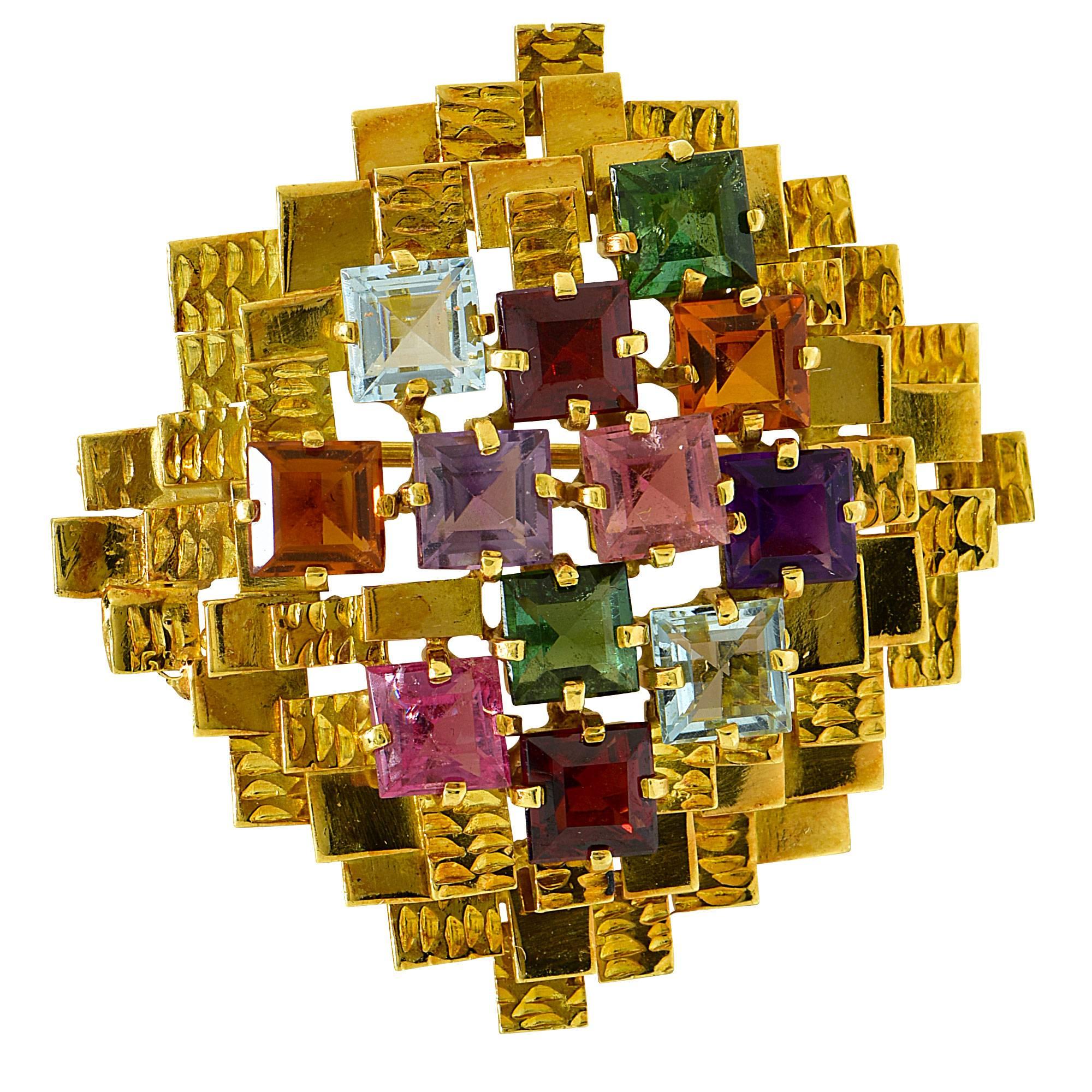 Women's  Gold Tourmaline Earrings and Brooch Set