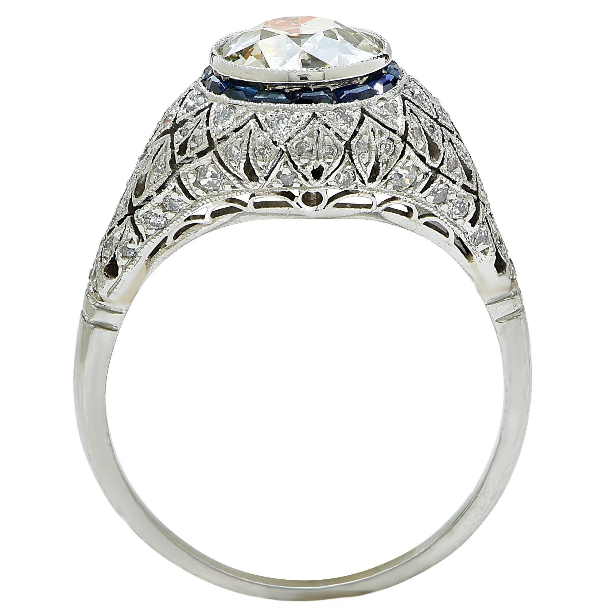 Old European Cut Diamond Sapphire Ring