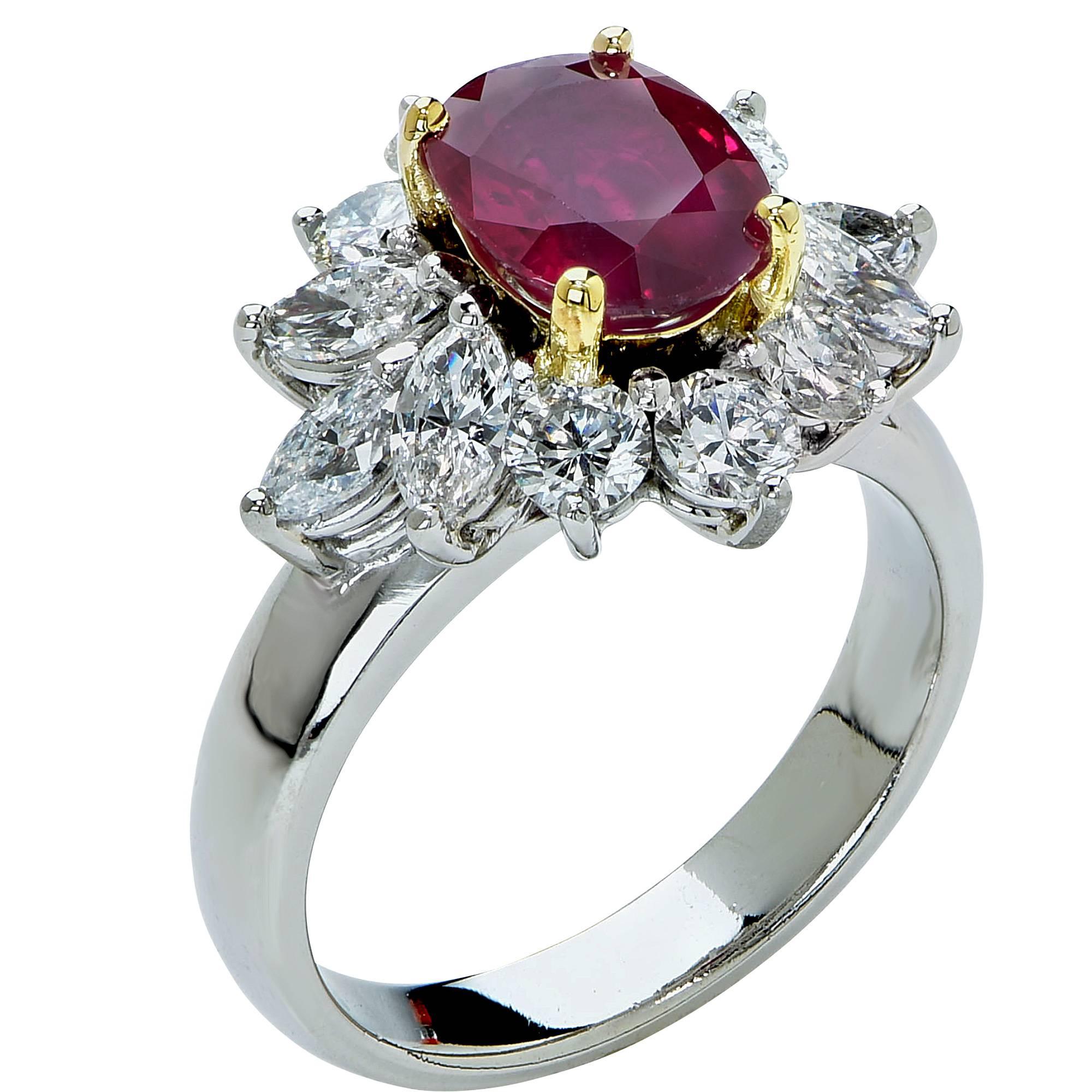 2.18 Carat Burma Ruby and Diamond Ring In New Condition In Miami, FL