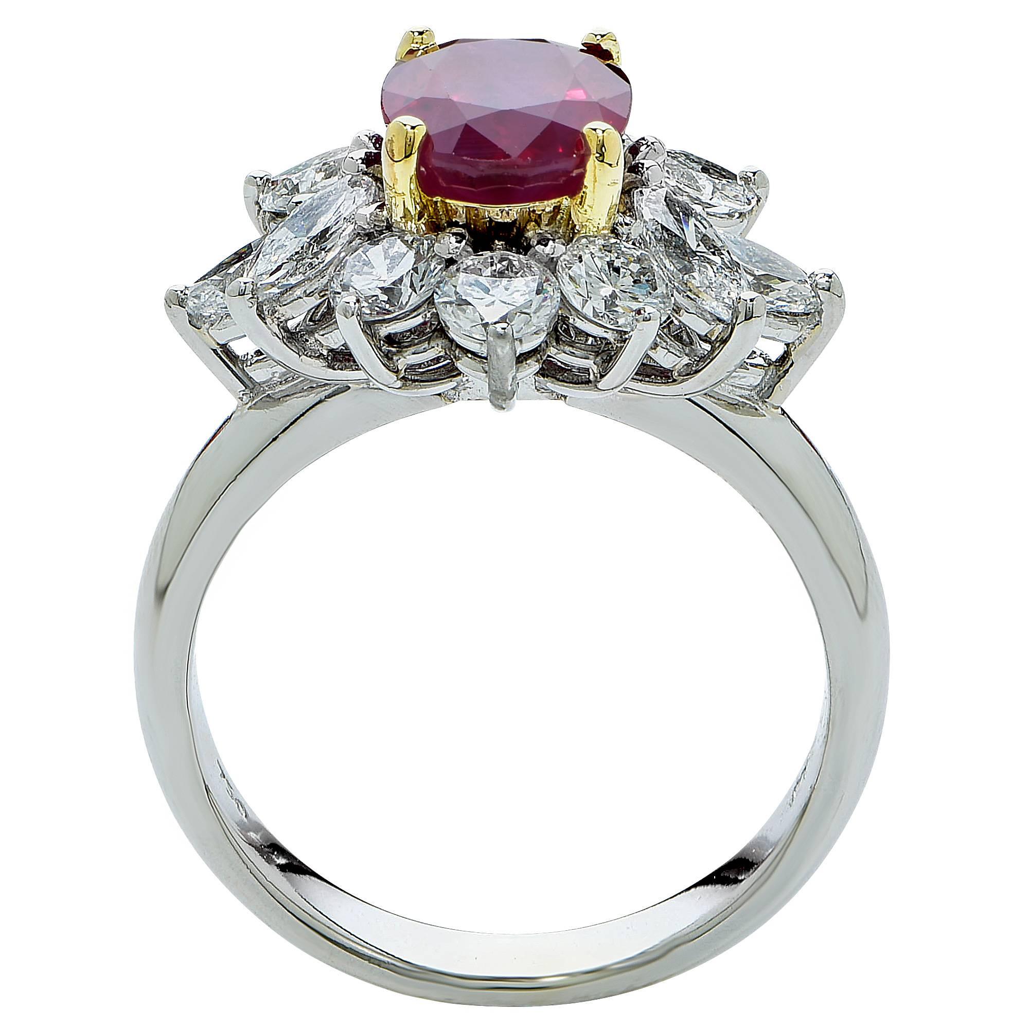Women's 2.18 Carat Burma Ruby and Diamond Ring