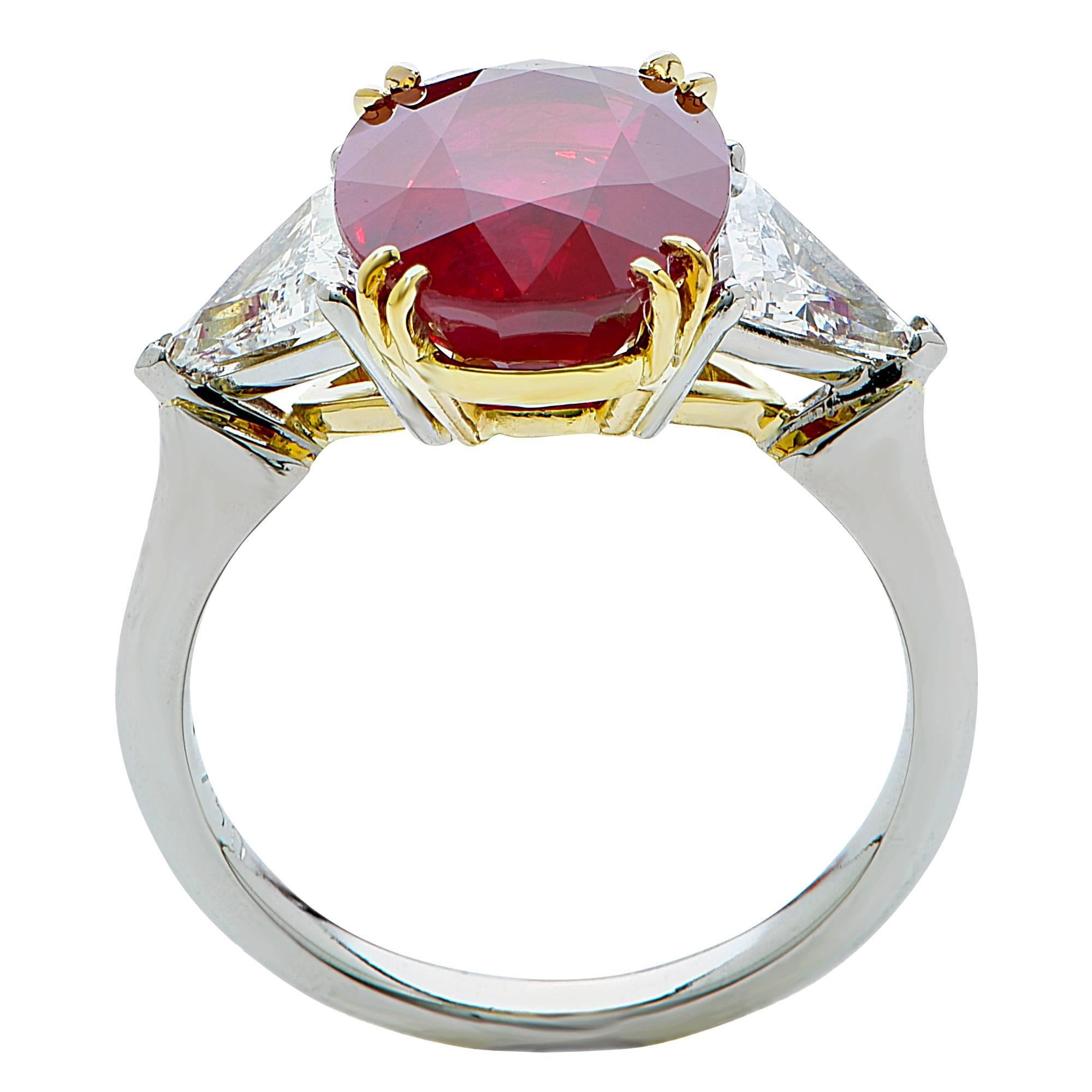 Women's 5.15 Carat Burma Ruby Diamond Gold Platinum Ring