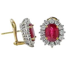4.91 Carat Burma Rubies Diamond Gold Platinum Earrings