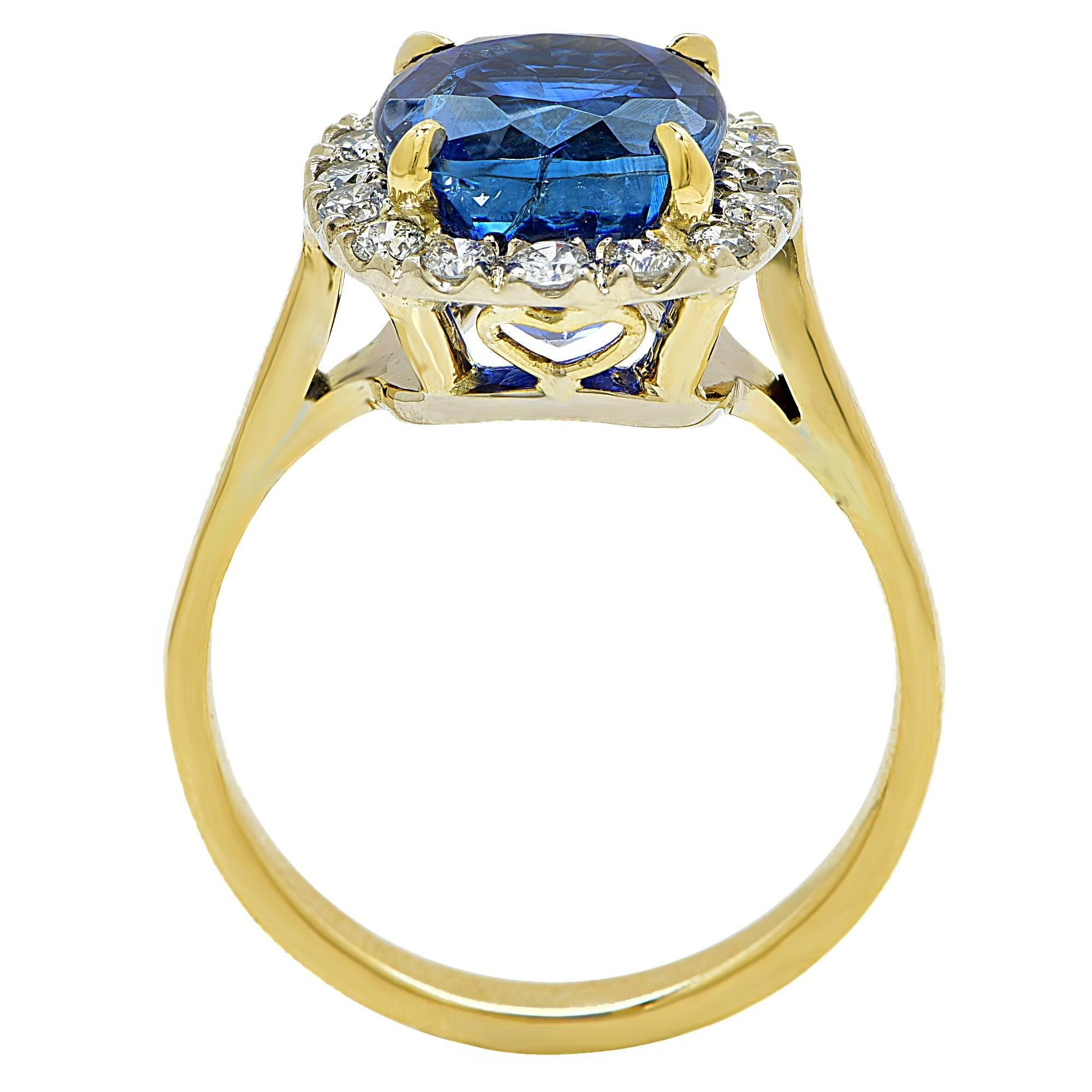 AGL Graded 4.97 Carat Sapphire Diamond Yellow Gold Ring In Excellent Condition In Miami, FL