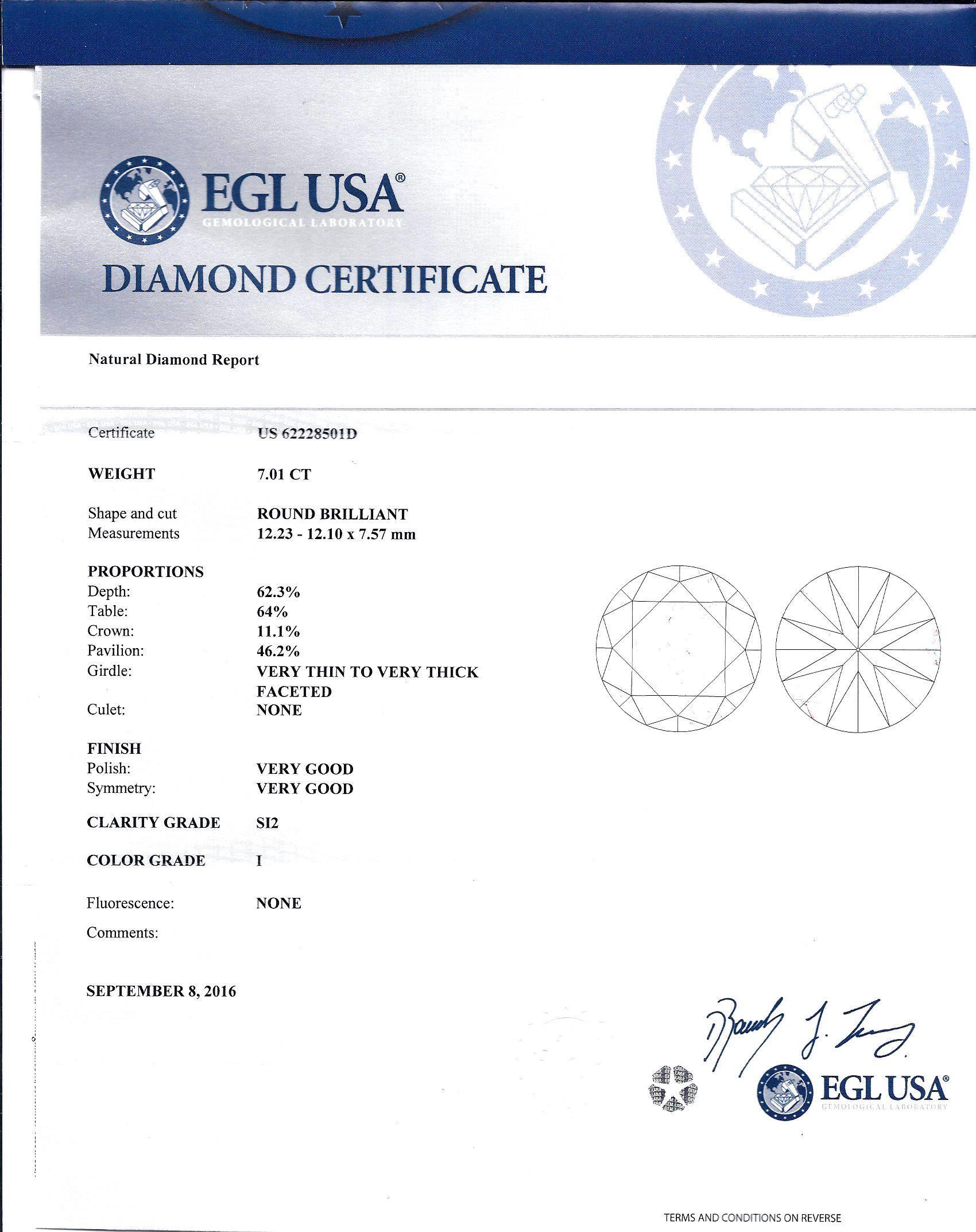 Elegant 10 Carat Diamond Platinum Engagement Ring In New Condition In Miami, FL