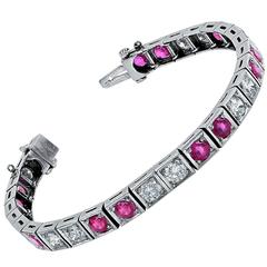 11 Carat Ruby and Diamond Platinum Line Bracelet