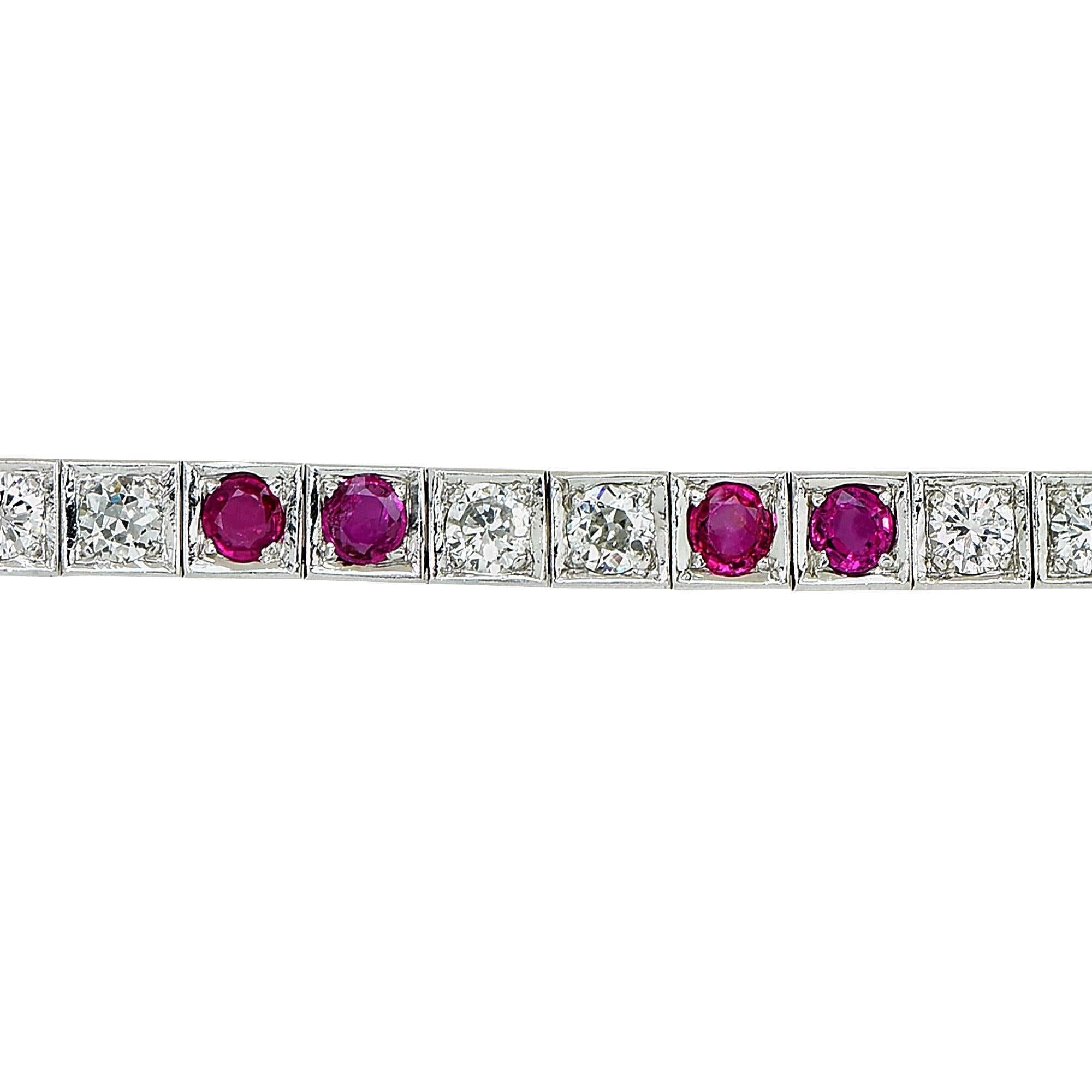 11 Carat Ruby and Diamond Platinum Line Bracelet In Excellent Condition In Miami, FL
