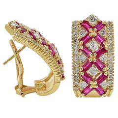 Ruby Diamond  Gold Earrings