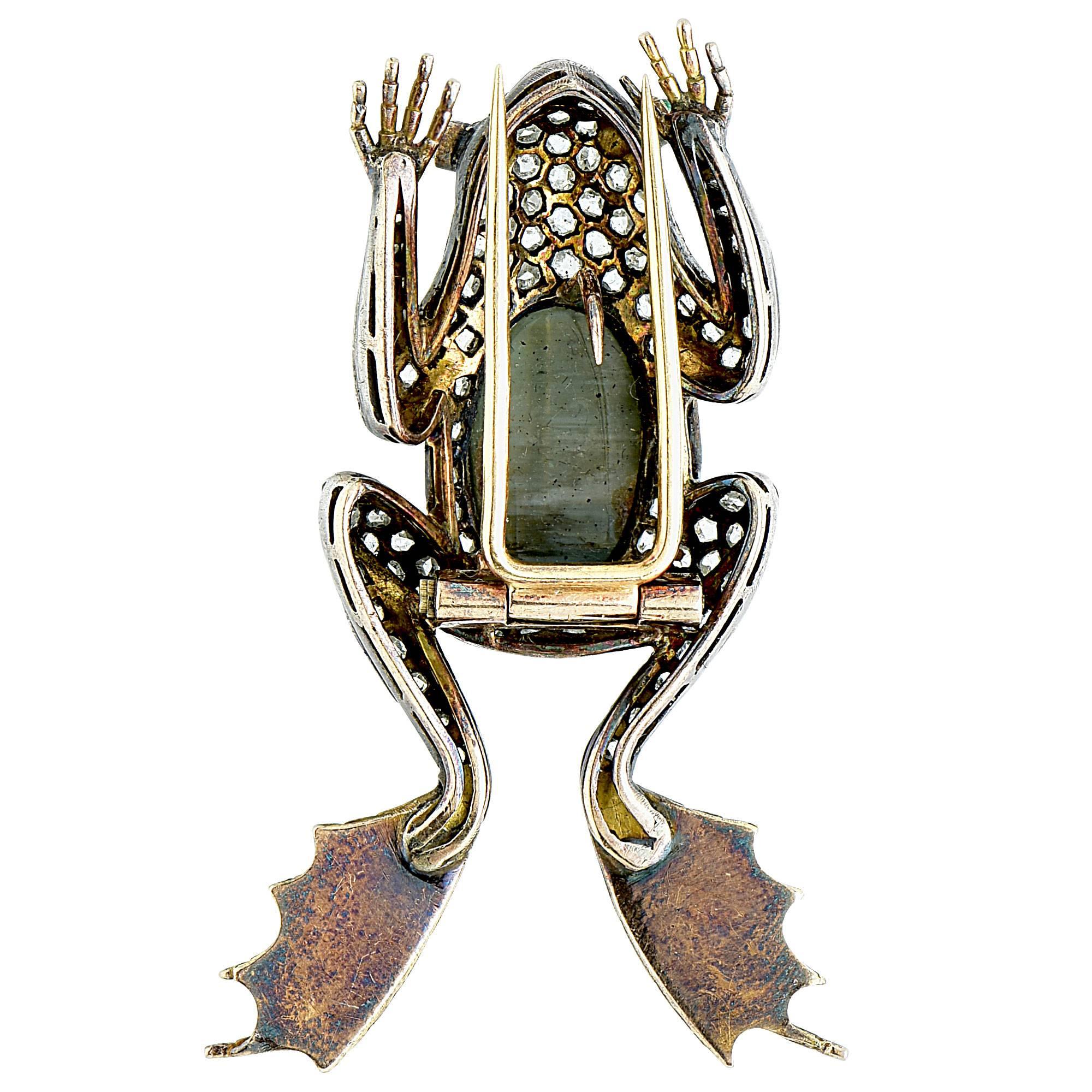 Antique Victorian silver over gold frog brooch    In Excellent Condition In Miami, FL