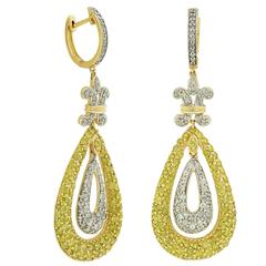 4.65 Carats Diamonds Two Color Gold Dangle Earrings