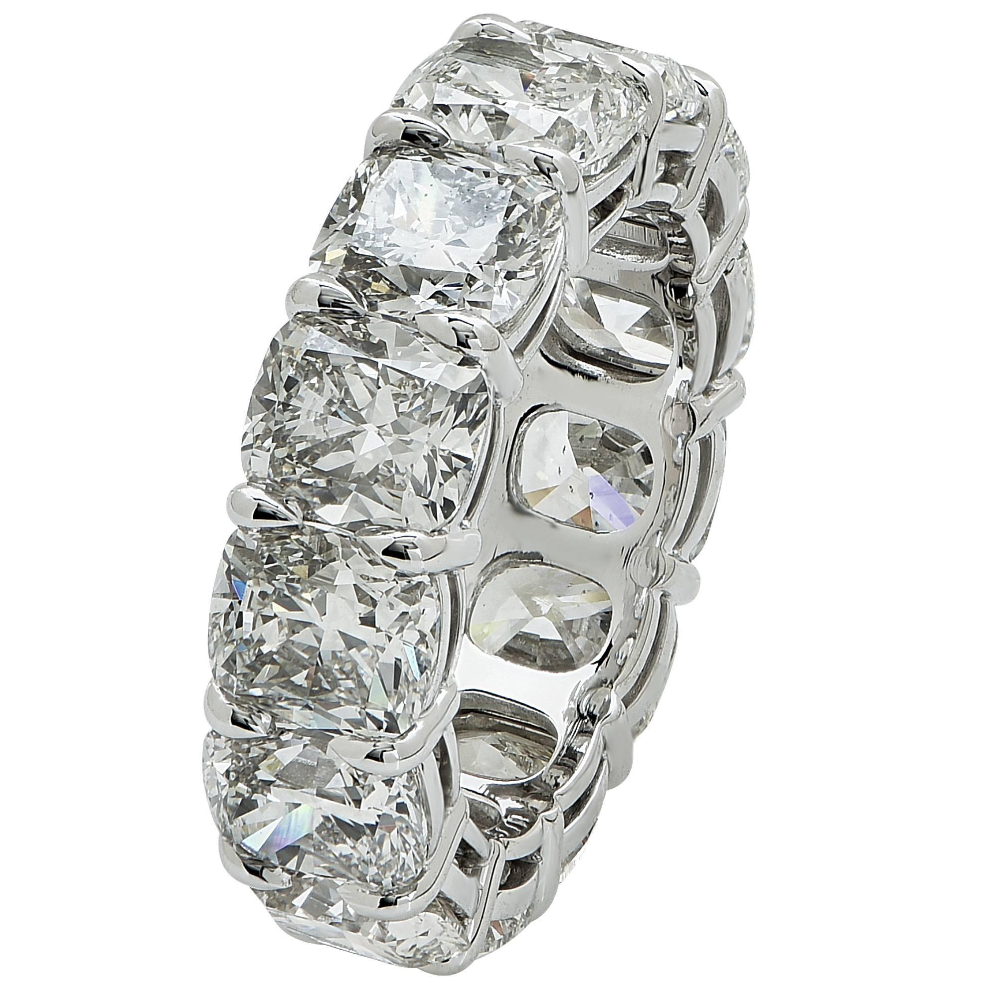 Platinum handmade eternity band containing 13 cushion brilliant cut diamonds weighing 11.03ct G-H color and VS1-SI1. All stones are GIA graded and come with a GIA report.

The ring is a size 6 and CANNOT be sized up or down.
It is stamped and
