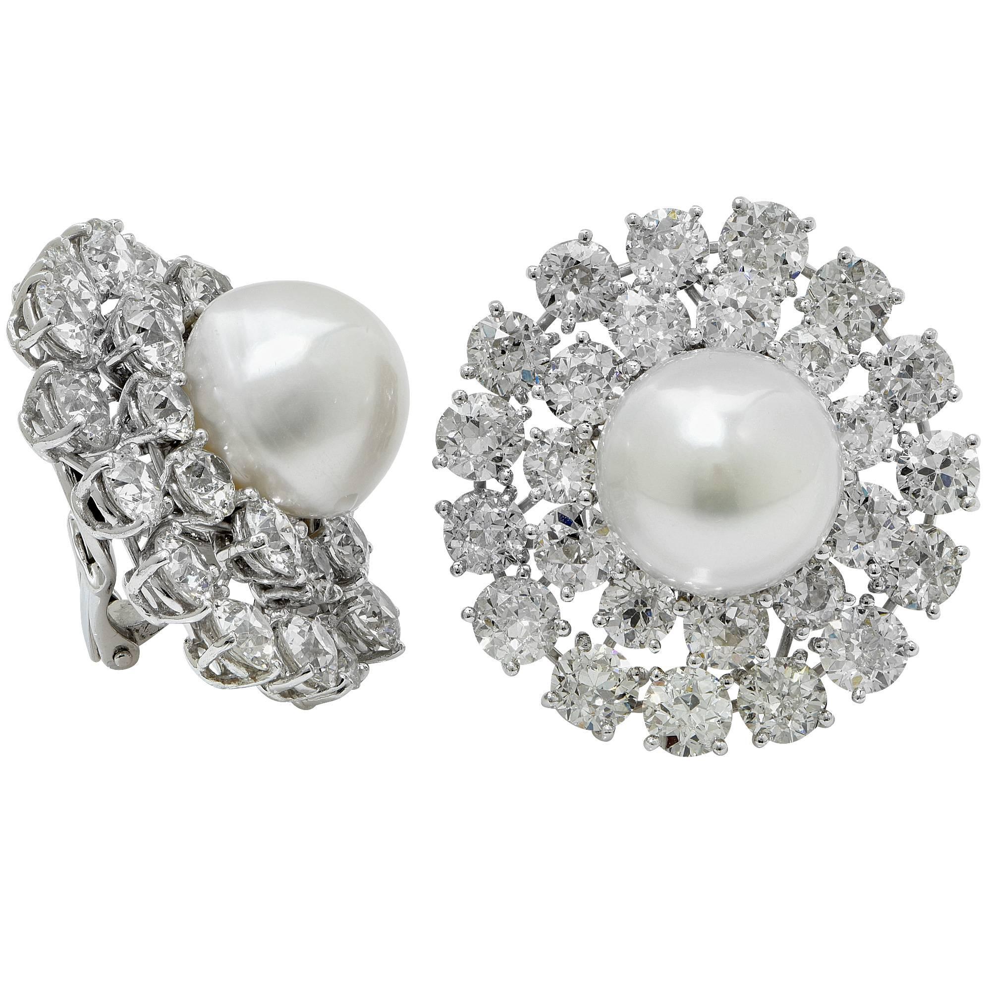 David Webb Impressive Diamond Pearl Earrings In Excellent Condition In Miami, FL