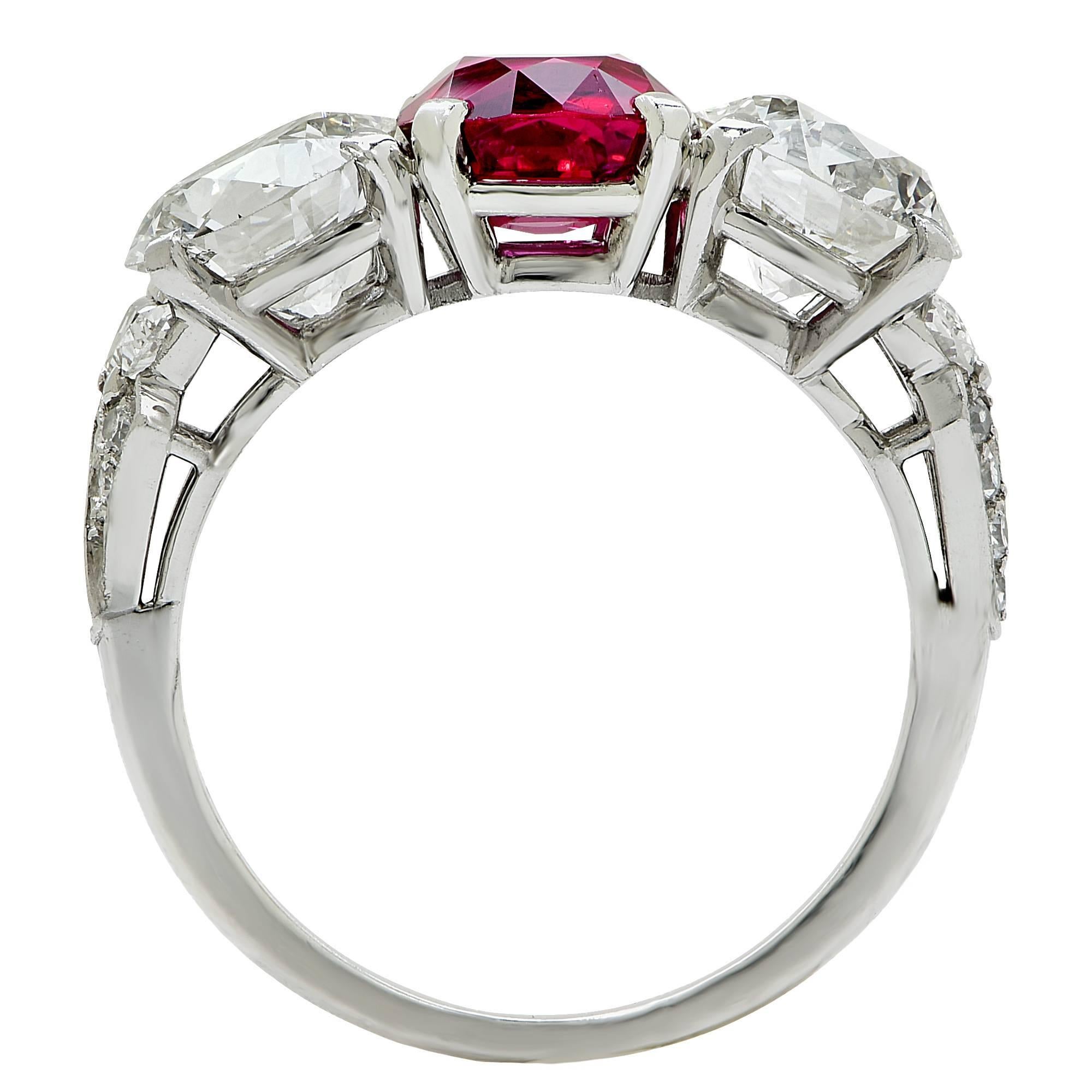Yard Art Deco Ruby Diamond Platinum Three Stone Ring 1