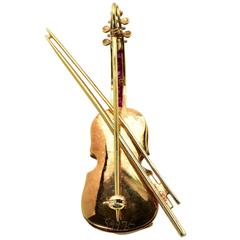 Diamond and Ruby Violin Brooch