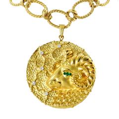 18 Karat Yellow Gold Ram's Head Necklace