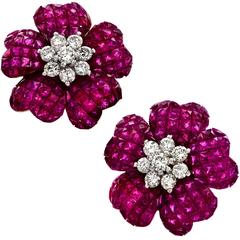 25 Carat Ruby and 2 Carat Diamond Ring, Earrings and Necklace Suite