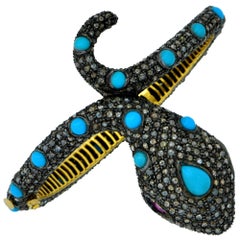 Snake Turquoise Diamond Bangle Bracelet