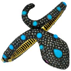 Snake Turquoise Diamond Bangle Bracelet 2