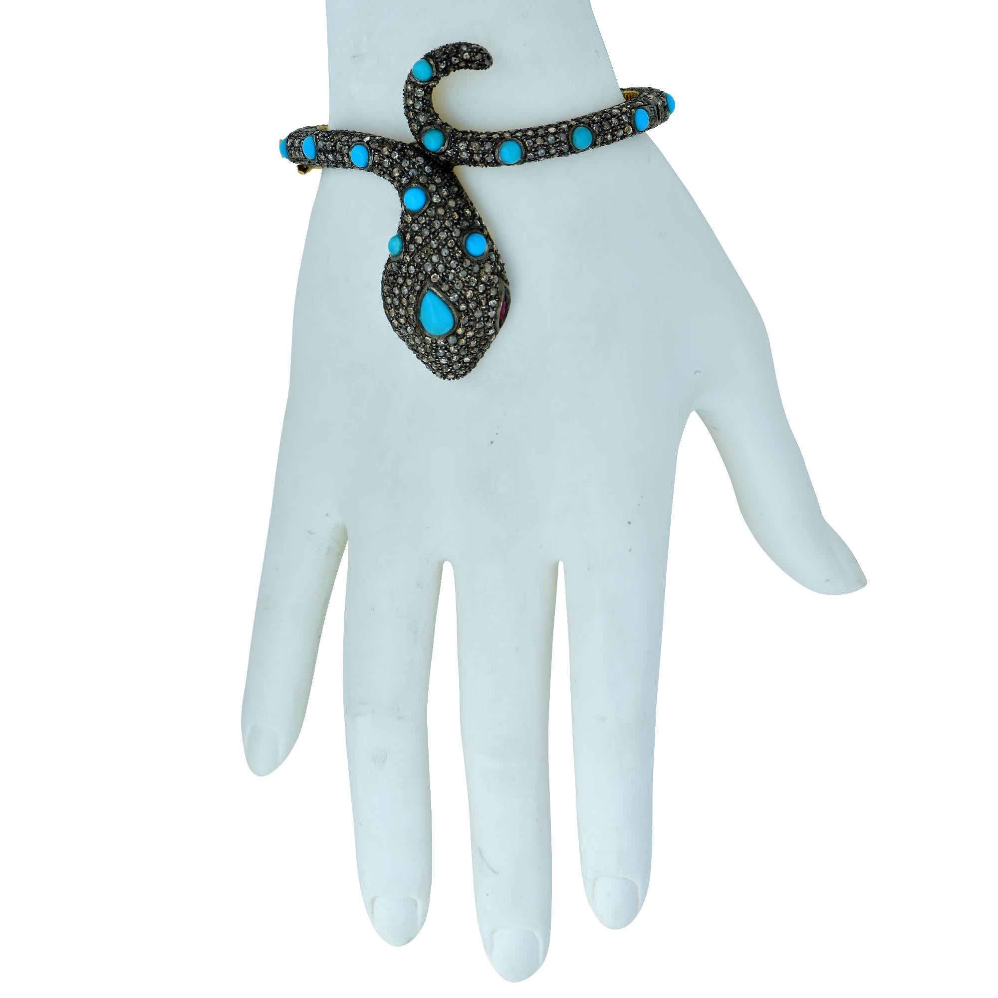 Snake Turquoise Diamond Bangle Bracelet 1