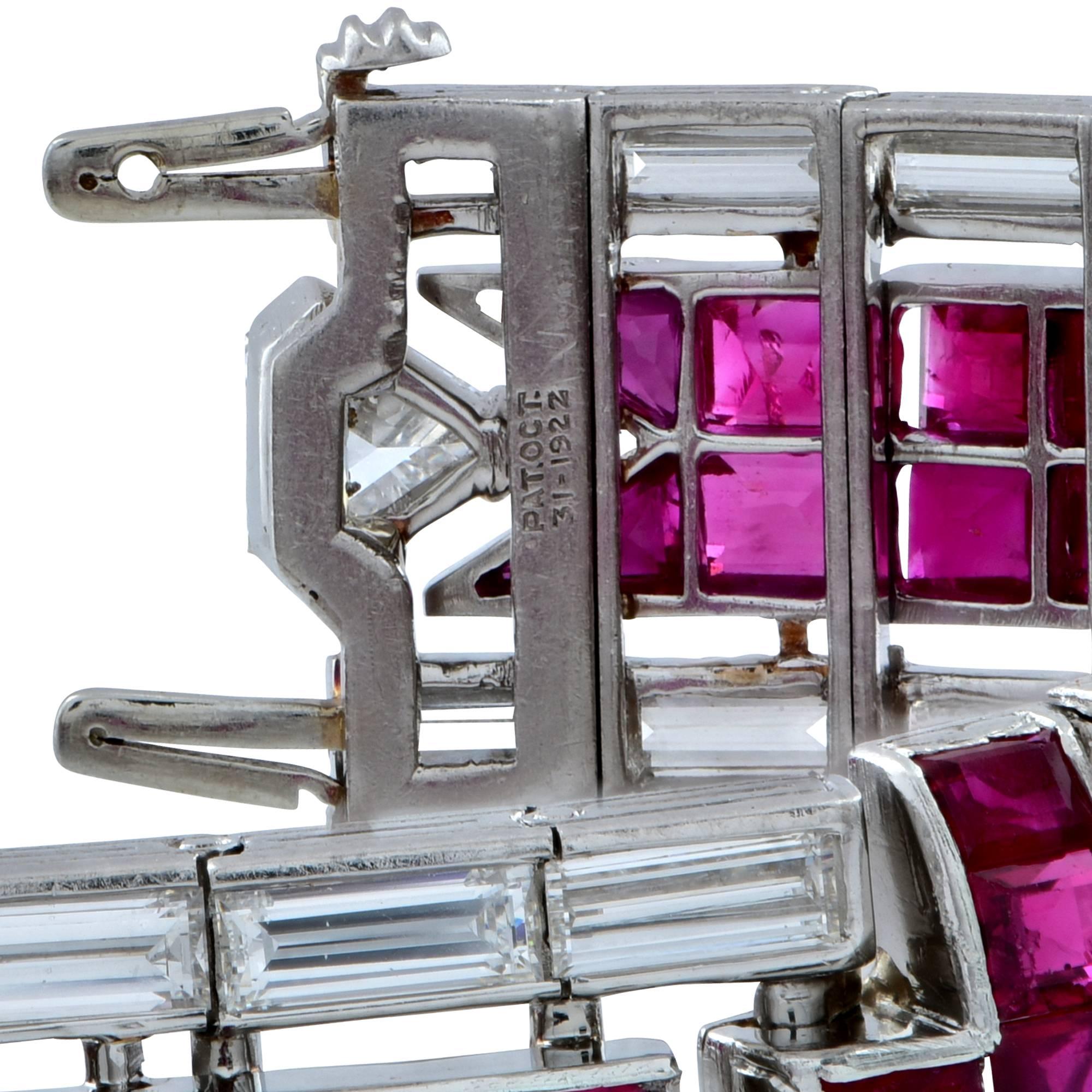 Women's Stunning 45.50 Carat Art Deco Ruby Diamond Platinum Bracelet