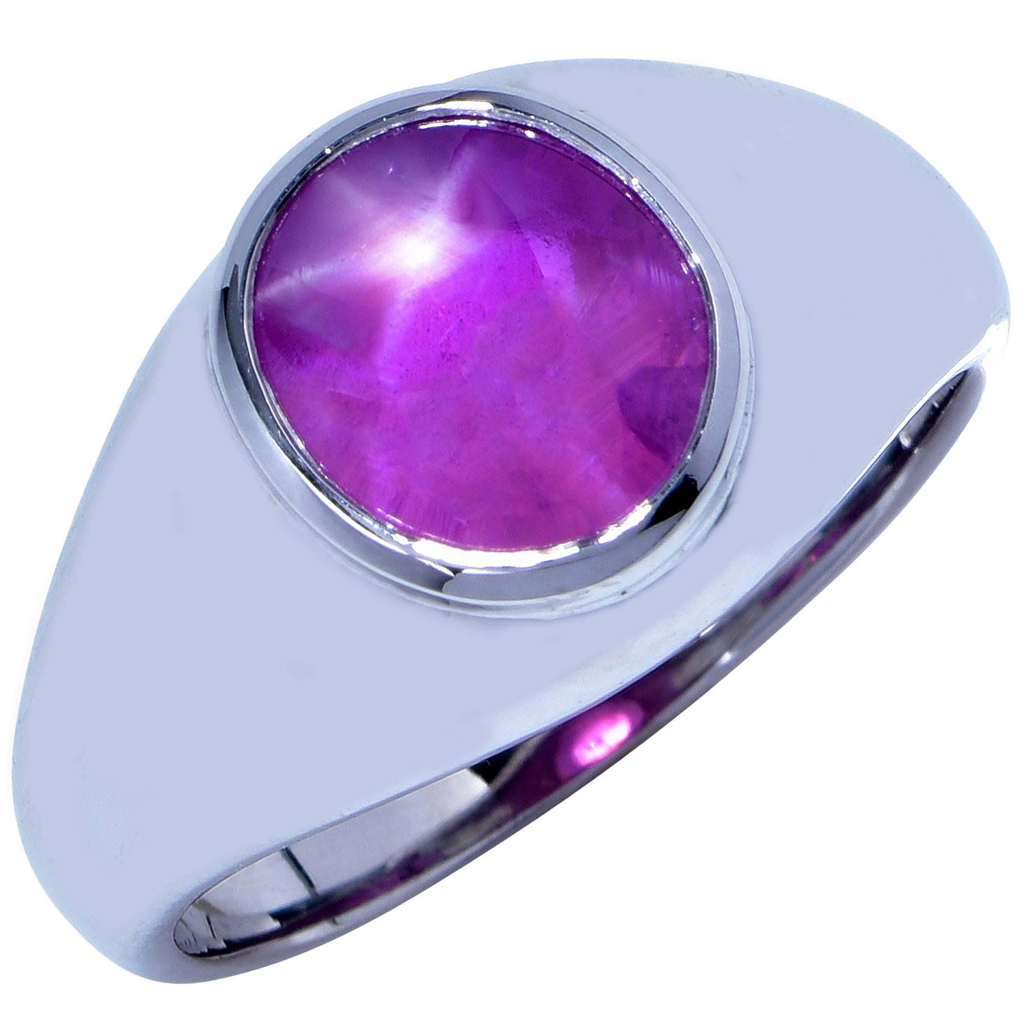 AGL Graded 7.34 Carat Star Ruby Platinum Ring