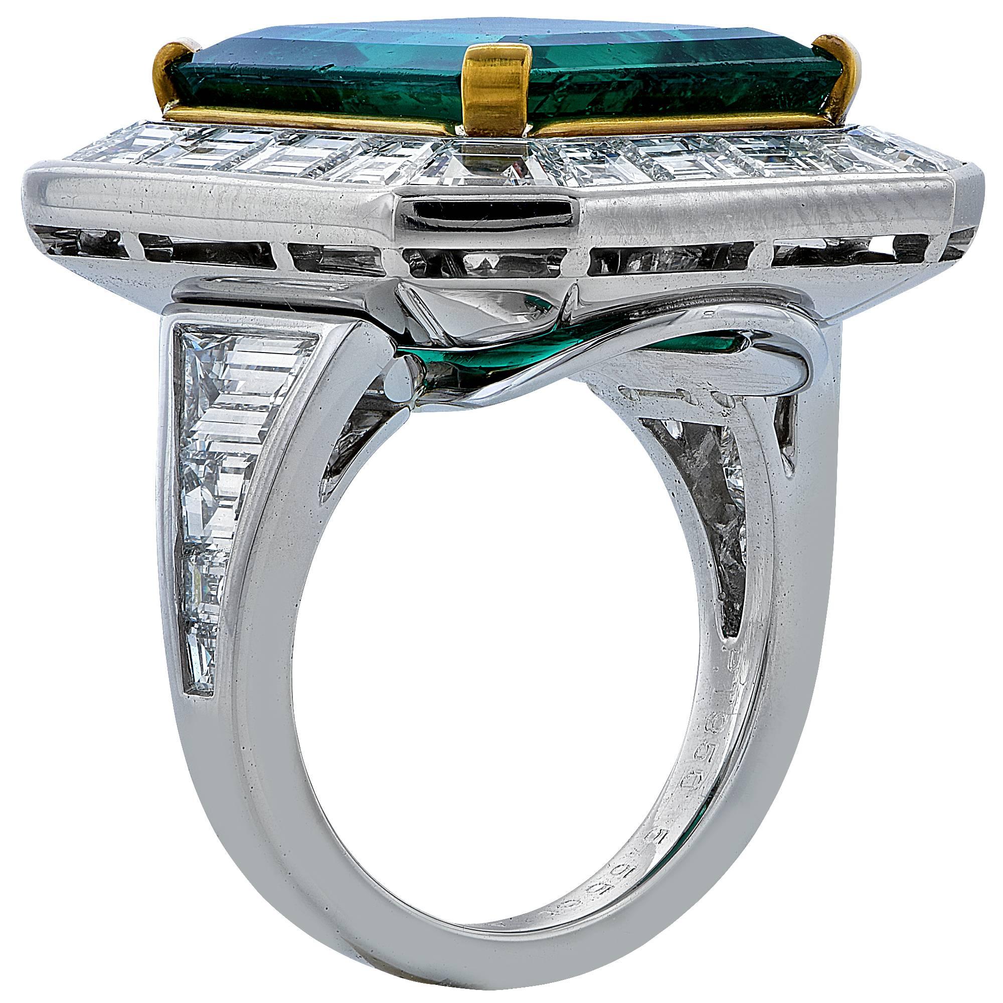 Women's Spectacular 10.10 Carat Emerald Diamond and Platinum Ring