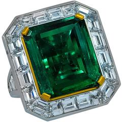 Spectacular 10.10 Carat Emerald Diamond and Platinum Ring