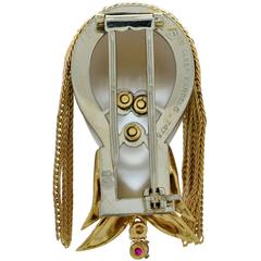 Van Cleef & Arpels Rock Crystal Ruby Sapphire Gold Brooch