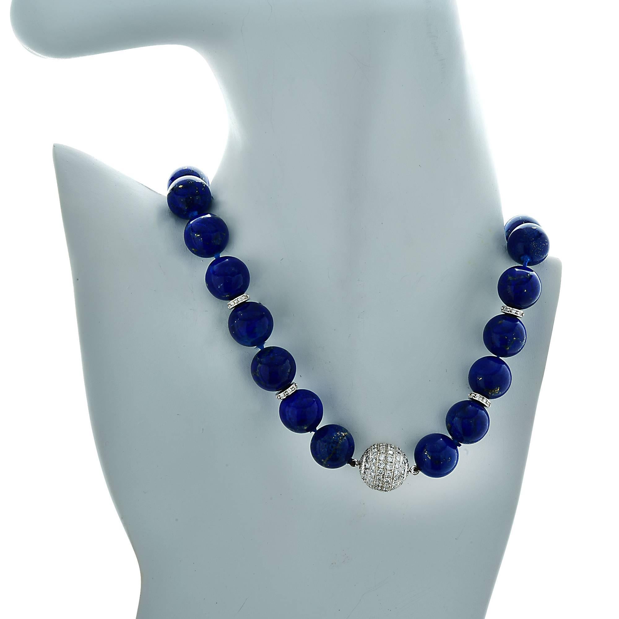 Beautiful Lapis Lazuli and Diamond Clasp Necklace In Excellent Condition In Miami, FL