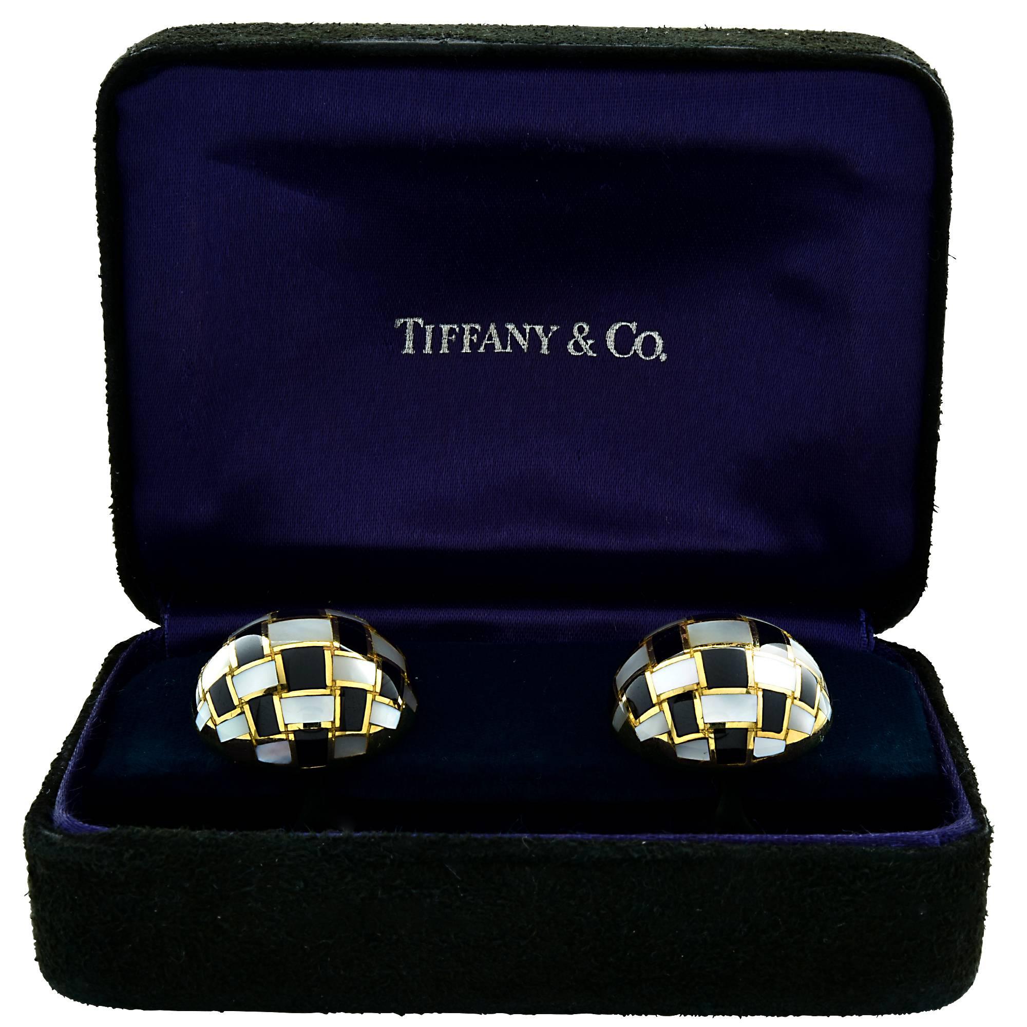 Tiffany & Co. Mother-of-Pearl and Onyx Gold Earrings In Excellent Condition In Miami, FL