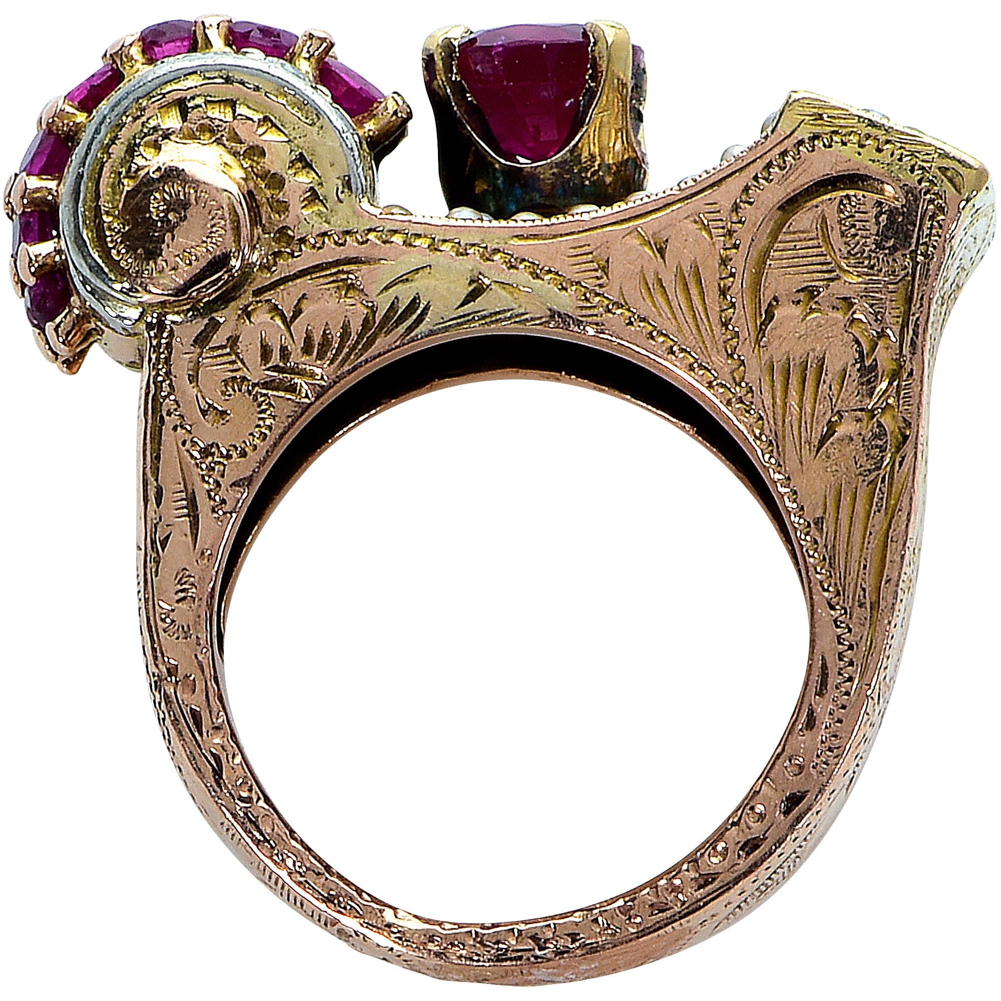 Old European Cut Burma Ruby Rose Gold Retro Ring