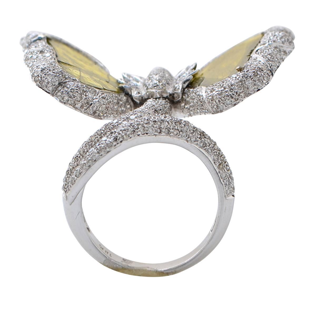 Diamond Slice Gold Butterfly Ring In Excellent Condition In Miami, FL