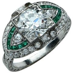 2.28 Carat Diamond Emerald Platinum Engagement Ring
