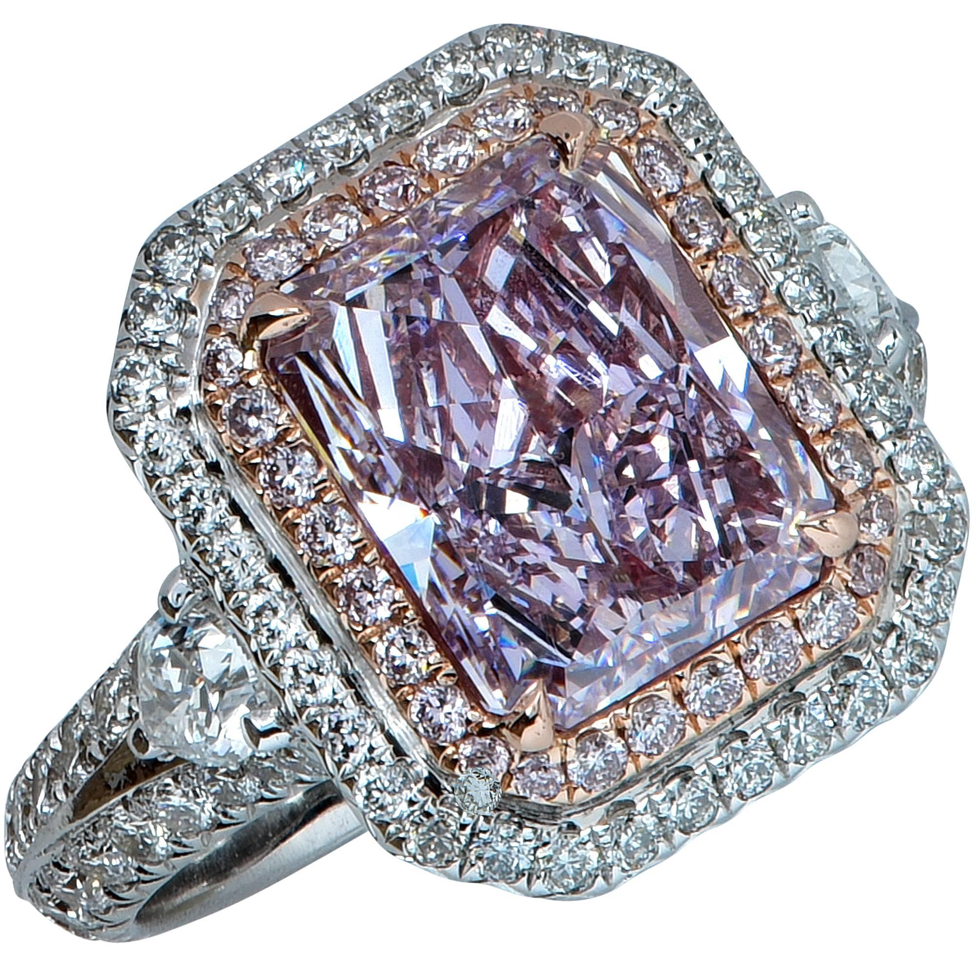 GIA Certified 3.34 Carat Fancy Pinkish Purple Diamond Engagement Ring