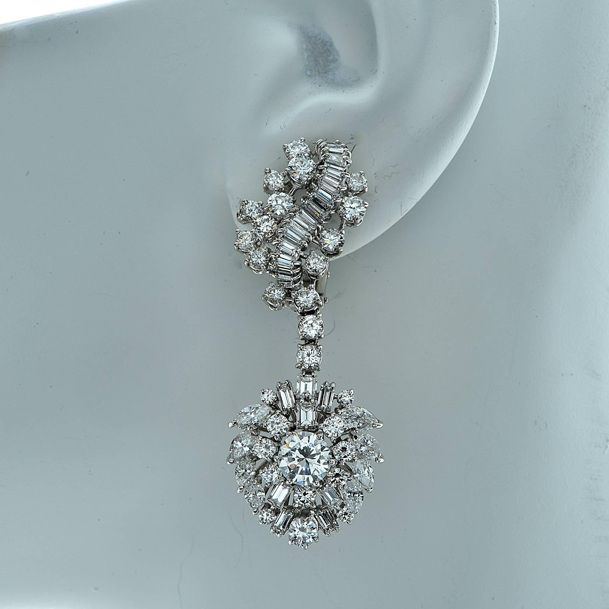 Modern Elegant 12.15 Carat Diamond platinum Dangle Earrings