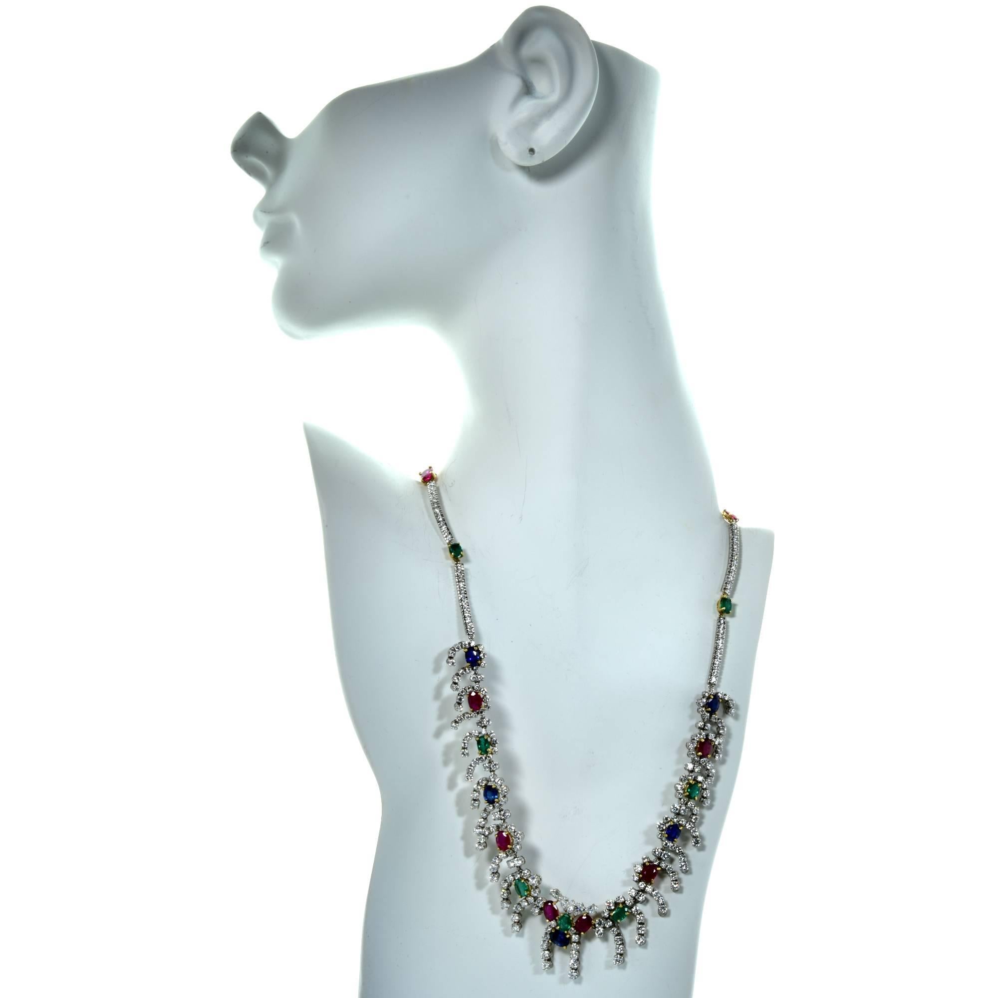 Modern Diamond, Sapphire, Emerald and Ruby Necklace