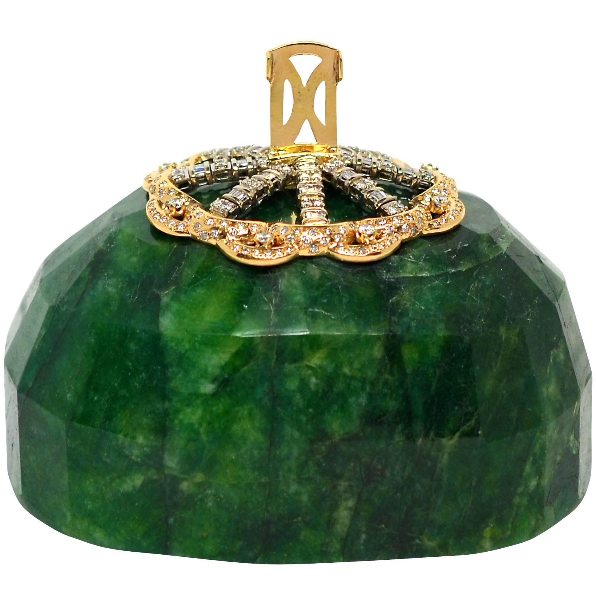 Old European Diamond Sapphire Cross with an Emerald and Diamond Base In Excellent Condition In Miami, FL