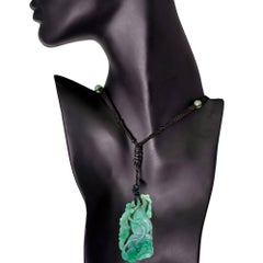 GIA Graded Natural Carved Jadeite Jade Rope Necklace with Jade Beads