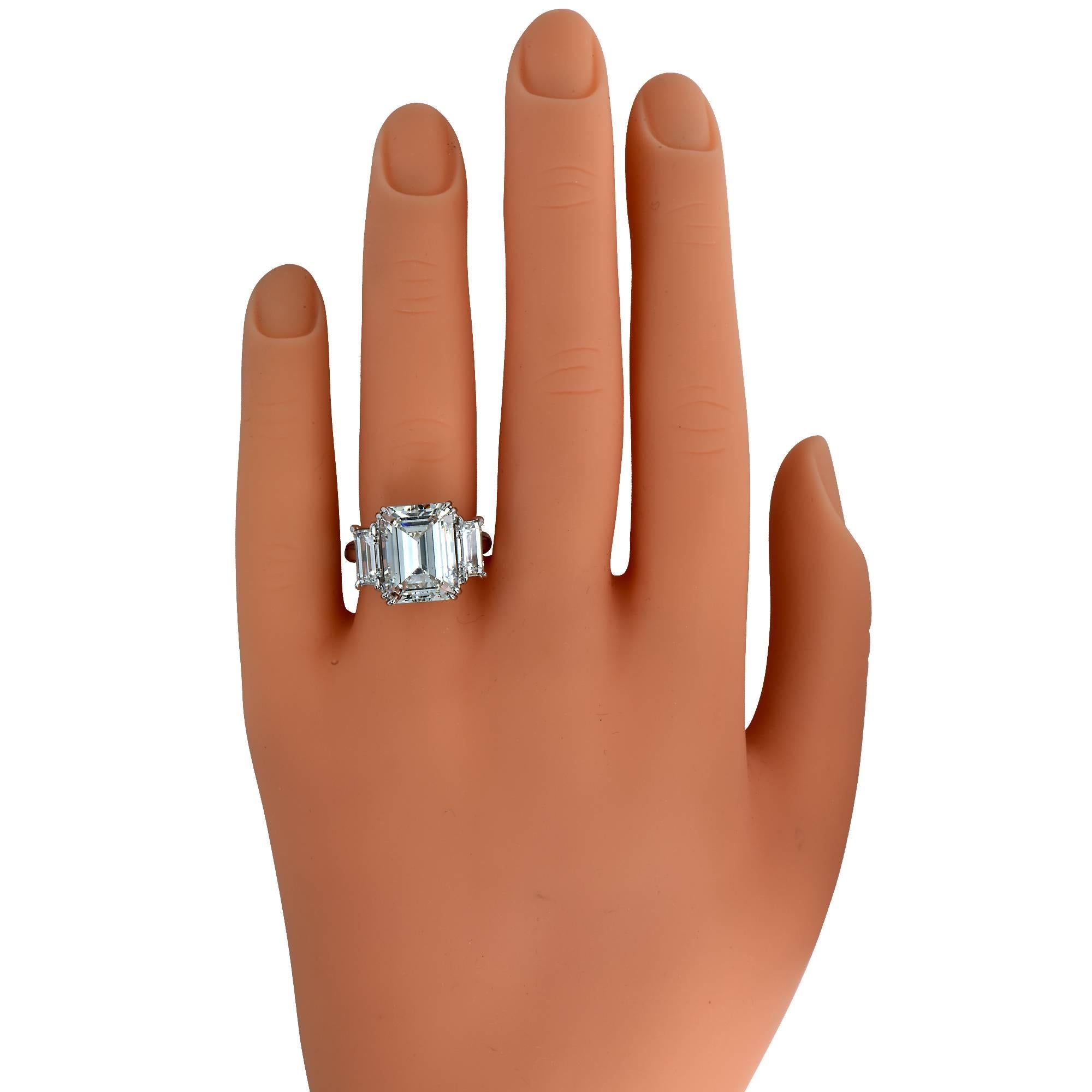 Modern GIA Graded 7.98 Carat Emerald Cut Diamond Three-Stone Engagement Ring