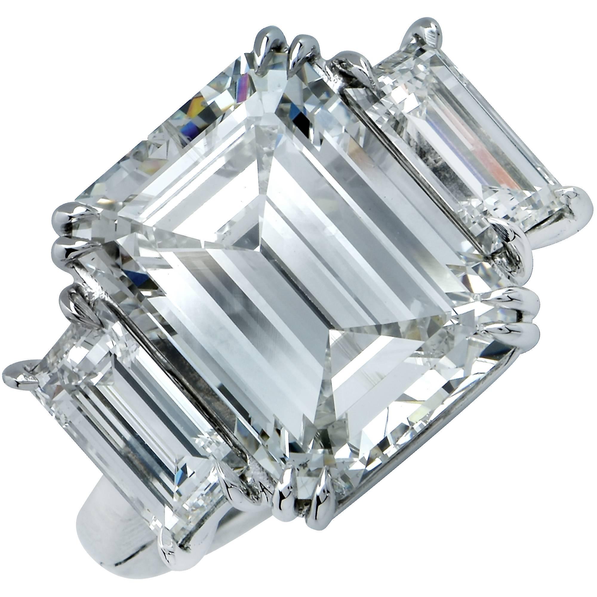 GIA Graded 7.98 Carat Emerald Cut Diamond Three-Stone Engagement Ring