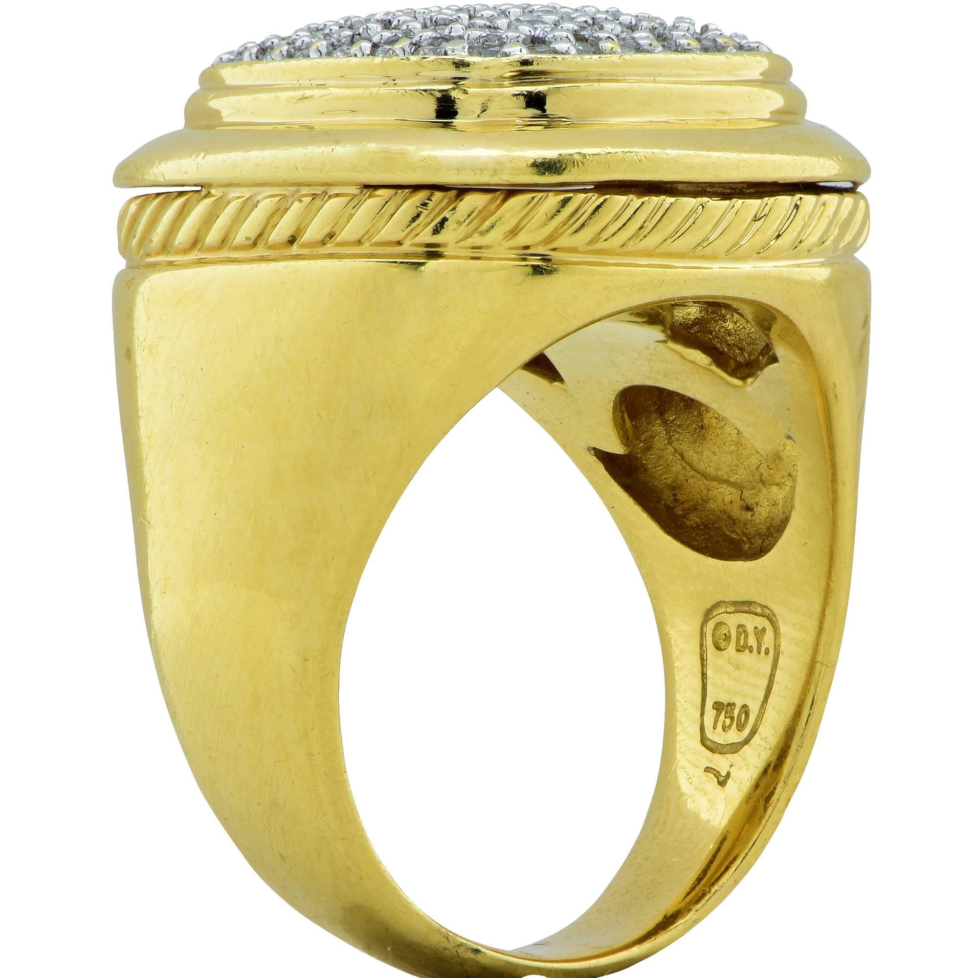 Modern David Yurman Pave Diamond 18 Karat Yellow Gold Ring
